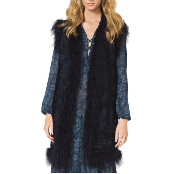 Michael Kors Embroidered Fur-trimmed Wool Vest - Picture 5 of 9